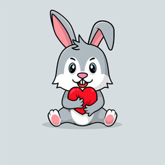 Vector cute baby  rabbit cartoon happy holding gift flat icon illustration. Flat bear vector illustration, flat icon sticker isolated.