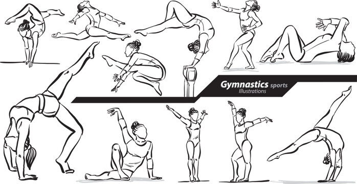 Gymnastics sports profession work doodle design drawing vector illustration
