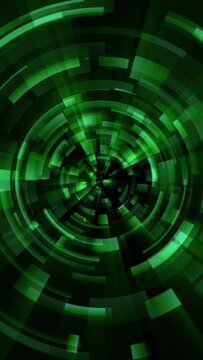 Green techno abstract concentric circles. Loop between 6:00-18:00. Vertical video. Digital scan, radar, camera lens aperture, high-tech interface or other technology.
