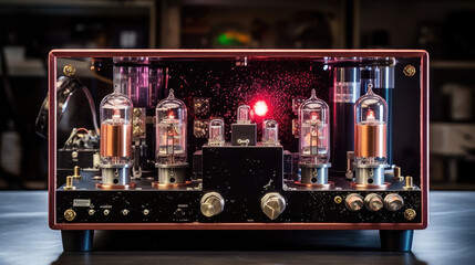 Fototapeta na wymiar 3D Valve amplifier with glowing vacuum tubes