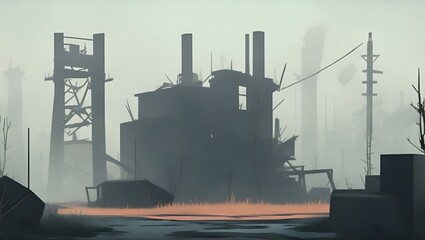 Fototapeta na wymiar Industrial building in a fog. Vector Art Style. generative ai