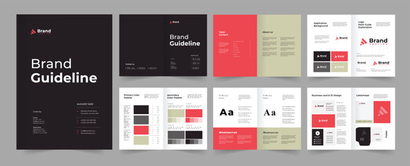 Brand guideline template and 12 pages brand guidelines design. 