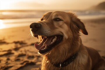Happy dog portrait enjoy the beach