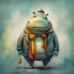 Cute Hippopotamus, Childrens Book Illustration, Generative AI