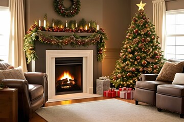 Fototapeta premium 温かい雰囲気のクリスマスの飾り付けをした室内