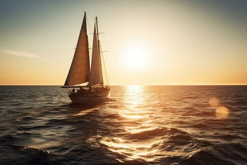 Sailing yacht boat on ocean, at sunrise (Ai generated)