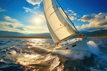 Sailing yacht race. Yachting regatta on ocean (Ai generated) - obrazy, fototapety, plakaty
