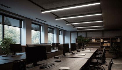 Modern office design with bright lighting and clean technology equipment generated by AI