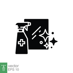 Sanitizing surface icon. Simple solid style. Antibacterial spray, disinfection surface, easy cleaning concept. Black silhouette, glyph symbol. Vector illustration isolated on white background. EPS 10.
