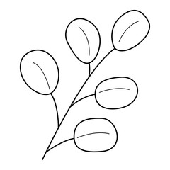 Palm leaf abstract in doodle style2. Black and white vector illustration.