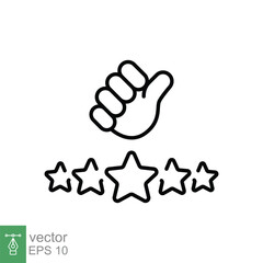 Obraz premium Customer review icon. Simple outline style. 5 stars rate with thumb up, satisfaction, good quality concept. Thin line symbol. Vector illustration isolated on white background. EPS 10.
