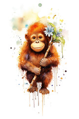 Fototapeta premium A painting of a monkey holding a flower. Generative AI.