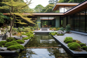 A modern villa garden. AI generative