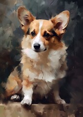 Abstract cute corgi dog painting, earthy colors, pastel painting style, AI generated