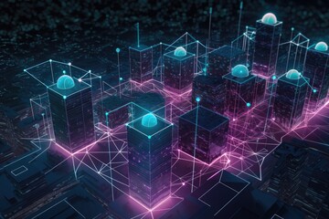 Obraz premium Landscape of Futuristic Sci-Fi Capital city and building, Night city, Cyber punk, AI generated