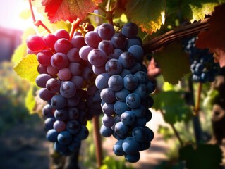 ripe grapes on a vine in a vineyard on a sunny day, generative ai