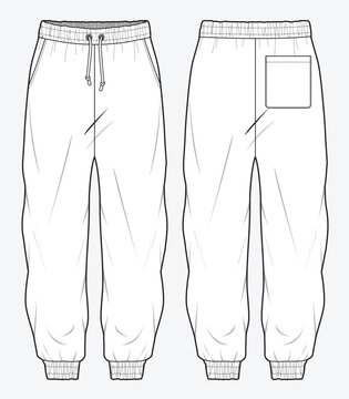 Oversized jogger front and back view flat drawing vector illustration mockup template