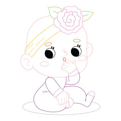 Coloring book for children, Cute cartoon baby girl