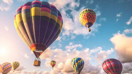 A group of hot air balloons flying in the sky. Generative AI.