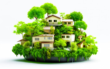 Modern eco-friendly green living concept. Architectural masterpiece illustration. Isolated on white background. Sustainable homes. 