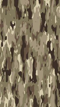 Camouflage pattern background loop in desert camo colors, brown, beige, sand. Vertical video.