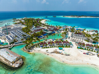Aerial View, Maldives, North Malé Atoll, Indian Ocean, the newly built OBLU XPERIENCE Ailafushi...
