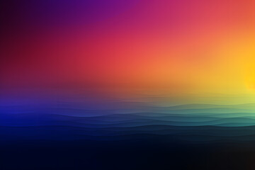 Generative AI illustration of abstract background with blue undulating sea under a bright colored sunset sky