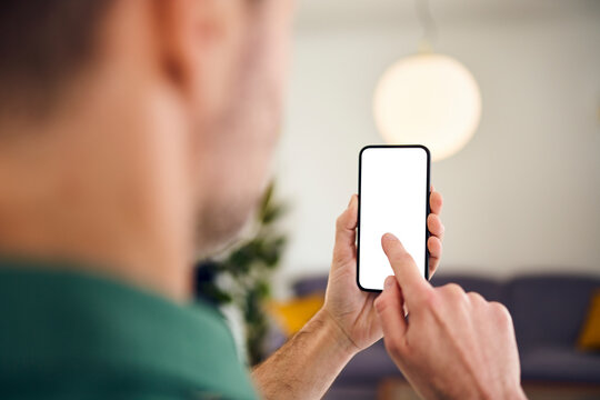 Man touching blank smartphone display