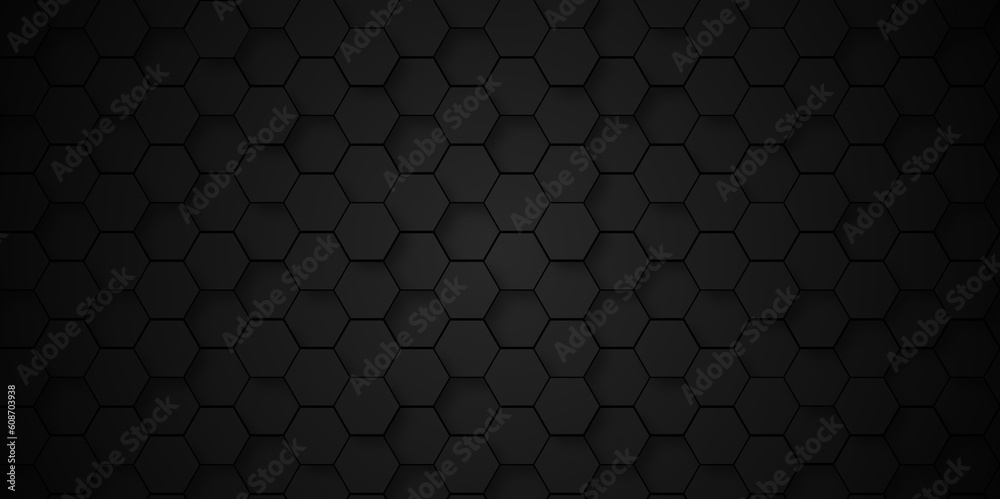 Wall mural background of abstract black hexagon background design a dark honeycomb grid pattern. abstract octag
