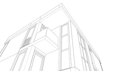 Architectural drawing of a house 3d illustration 