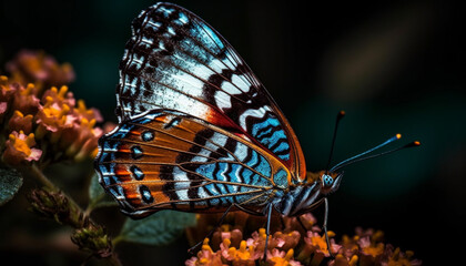 Fototapeta na wymiar The fragile butterfly vibrant wings grace the spotted flower generated by AI