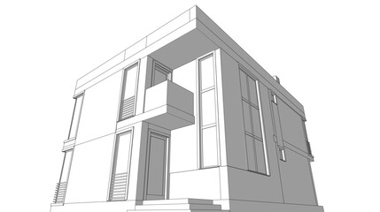 Architectural drawing of a house 3d illustration 