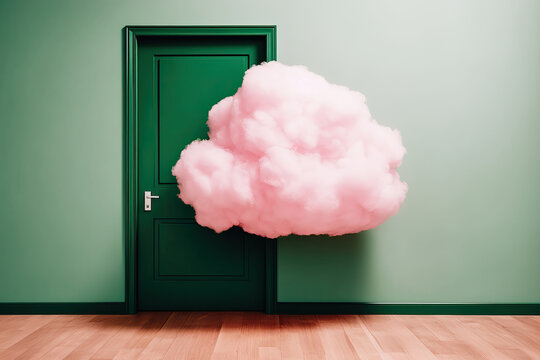 Pink cloud floating in a room. Generative AI