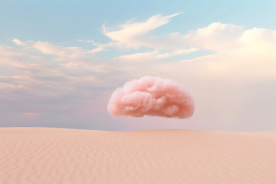 Pink cloud floating above the dunes in the desert. Generative AI
