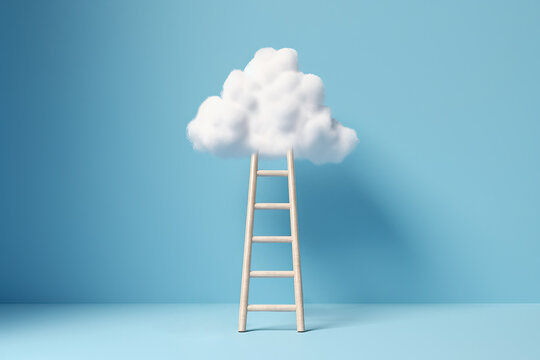 Surreal scene of a Some stairs to a white cloud. Generative AI