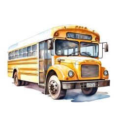 Fototapeta na wymiar School bus watercolor illustration made with Generative AI