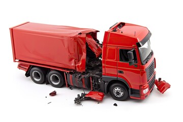 Big broken red truck isolated on white background. Generative ai.