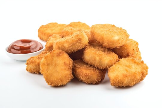 Crispy chicken nuggets with sauce isolated on white background. Generative ai.