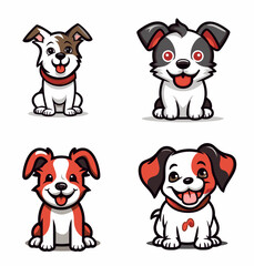 set of funny dogs, puppies, vector on white