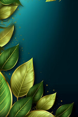 Concise style, green tea, wallpaper, Sapphire green background, thin gold ribbon. AI generative