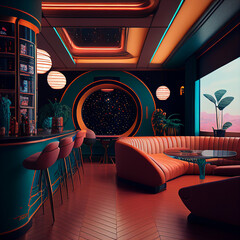 "Liminal Space: Realistic 80s Lounge Bar with Nostalgic Vibes-  liminal space 80s lounge bar, realistic - generative AI
