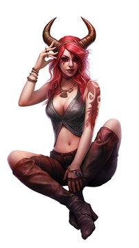 Demon Girl sitting, full Body Portrait, Generative AI