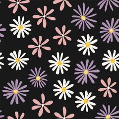 Hand drawn seamless vector pattern with wildflowers. Summer background with blooming flowers for prints, wallpapers. Beautiful floral pattern. Cute floral vector illustration