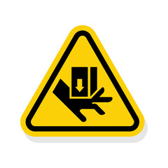ISO Triangle Warning Sign: Hand Crush and Cut Force from Above Symbol