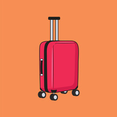 Travel trolley bag illustration, red travel trolley bag isolated