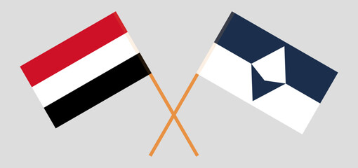 Fototapeta na wymiar Crossed flags of Yemen and Antarctica. Official colors. Correct proportion