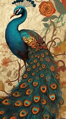 Fototapeta premium Colorful Peacock Generative AI