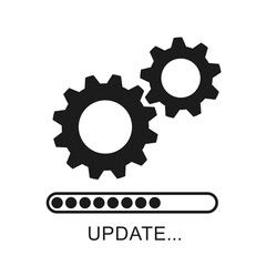 Update icon with gears. Loading or updating files, installing or updating new software etc. Modern flat design. Vector illustration. Isolated on white background