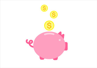 vector piggy bank with falling coins. Icon saving or accumulation of money, investment. Icon piggy bank in a flat style, isolated from the background. The concept of banking or business services.