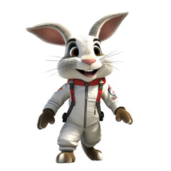 Fototapeta na wymiar A rabbit wearing a racing suit 3d cartoon character with white background